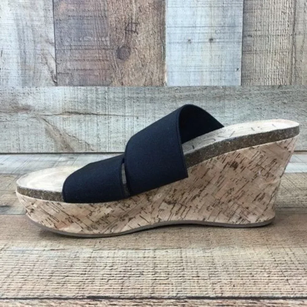 Beach By Mattise‎ Bare All Black Cork Wedge Sandals
